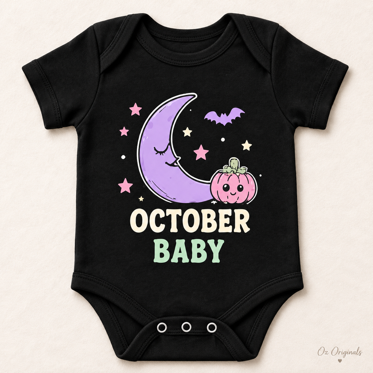 October Baby Halloween Moon & Pumpkin Black Baby Vest
