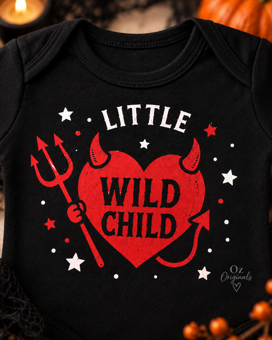 Little Wild Child Baby Vest | Halloween Devil Heart Baby Bodysuit | October Oddities โค๏ธ๐