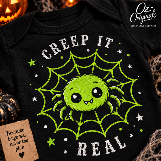 Creep It Real Black Baby Vest | Alternative Halloween Babywear | October Oddities 💚 🕷️