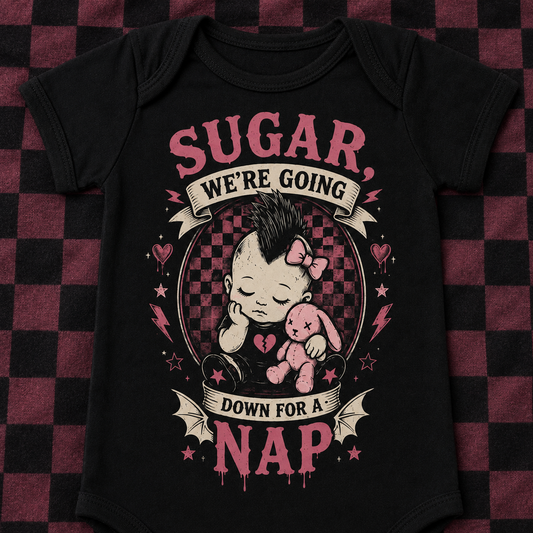 Sugar, Weβre Going Down for a Nap Baby Vest | Alternative Rock Baby Bodysuit | Pink Punk Baby Outfit π©·