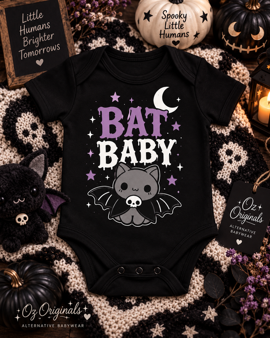 Bat Baby Halloween Baby Vest | Alternative Goth Baby Bodysuit | October Oddities 🦇 💜