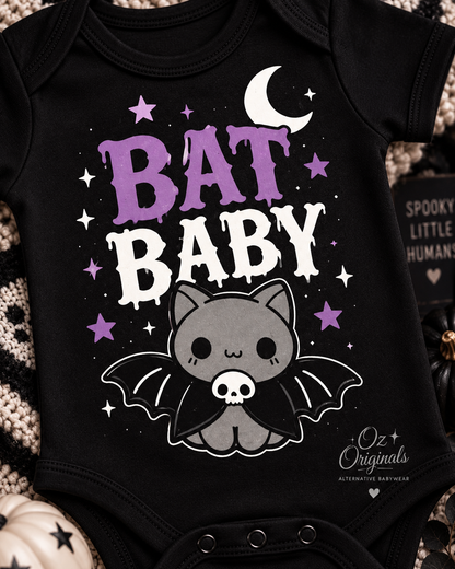 Bat Baby Halloween Baby Vest | Alternative Goth Baby Bodysuit | October Oddities 🦇 💜