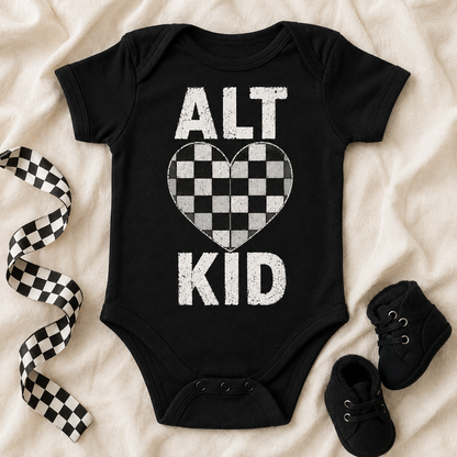 ALT KID Checkerboard Heart Baby Vest | 8 Colour Options | Alternative Punk Baby Bodysuit 🖤🩷💜💙❤️💚💛🧡
