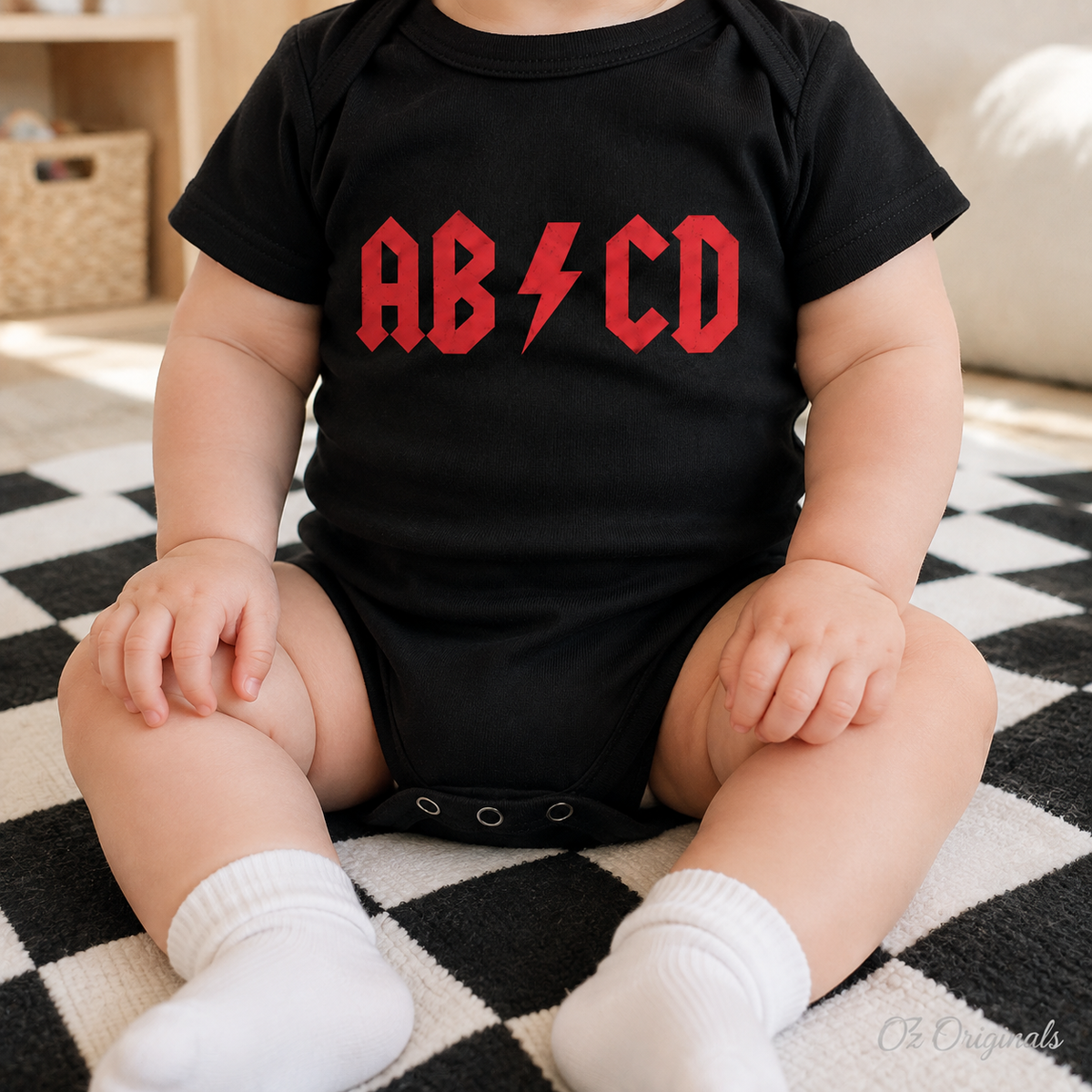 AB⚡CD Baby Vest | Rock-Inspired Alternative Baby Bodysuit | Multiple Colour Options