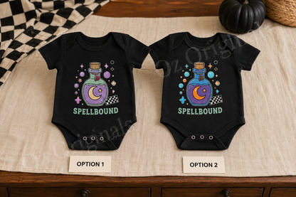 Spellbound Halloween Baby Vest – Gothic Potion Bodysuit, 2 Colour Options, October Oddities 🪄 🧙