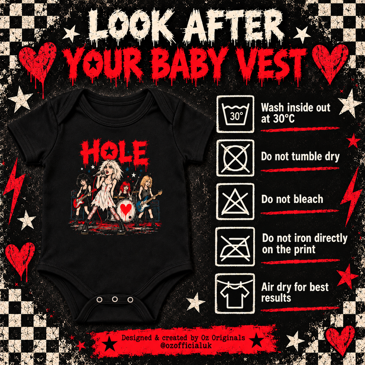 HOLE Cartoon Band Baby Vest/Bodysuit – Black Alternative Kids T-Shirt 🎶❤️