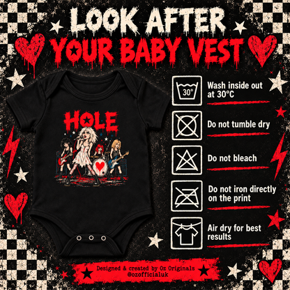 HOLE Cartoon Band Baby Vest/Bodysuit – Black Alternative Kids T-Shirt 🎶❤️