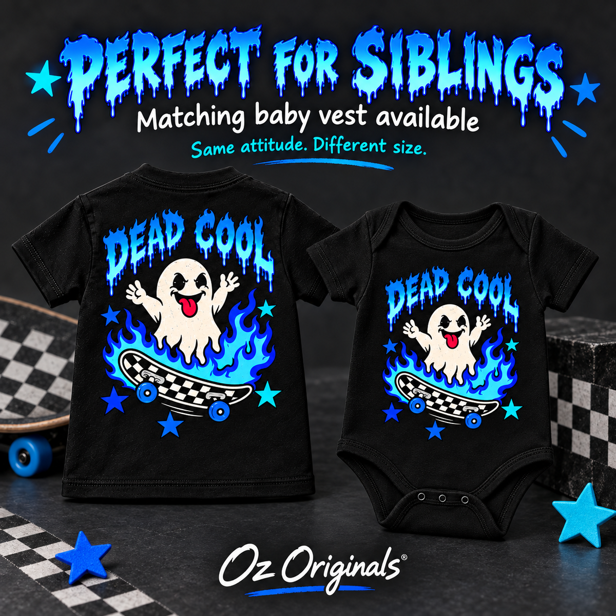 Dead Cool Ghost Skater Toddler T-Shirt | Alternative Black Kids Tee | Ozzy Flash Collection