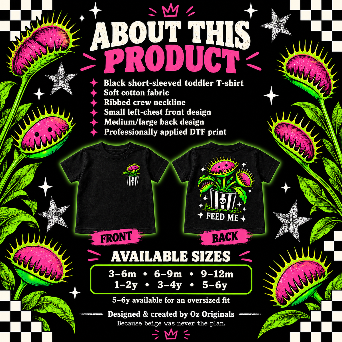 Feed Me Toddler Tee | Carnivorous Plant Alternative Kids T-Shirt | Ozzy Flash Collection 🪴 💚