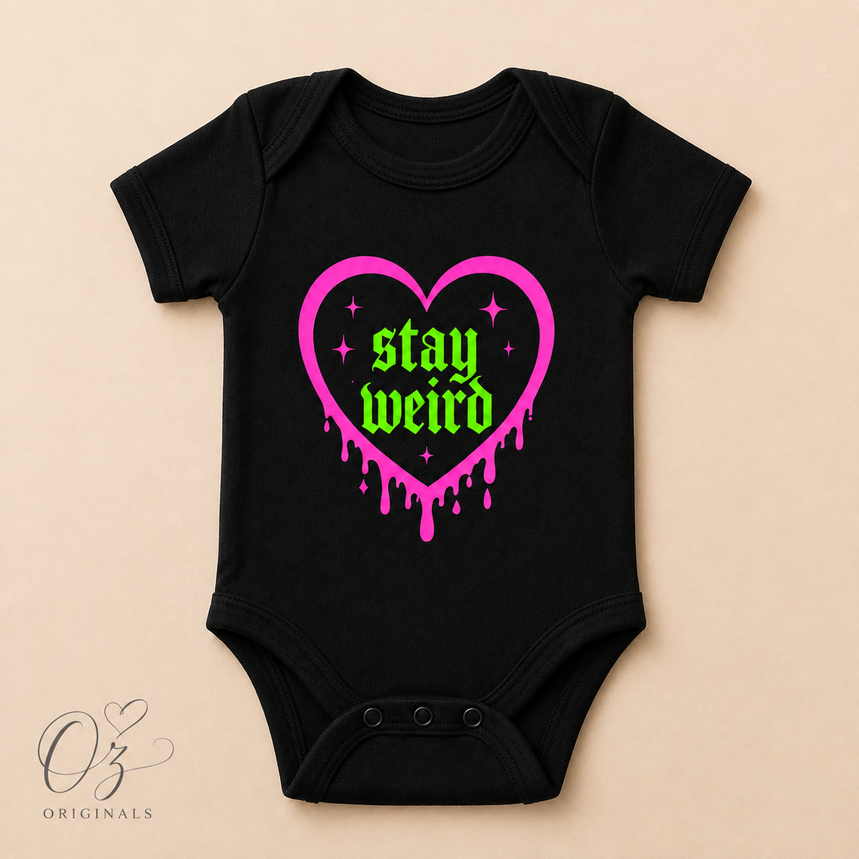 Stay Weird Baby Vest | Halloween Baby Clothes | Alternative Baby Bodysuit | Goth Baby Vest | Spooky Baby Gift | October Oddities 🩷💚