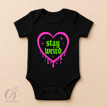Stay Weird Baby Vest | Halloween Baby Clothes | Alternative Baby Bodysuit | Goth Baby Vest | Spooky Baby Gift | October Oddities 🩷💚