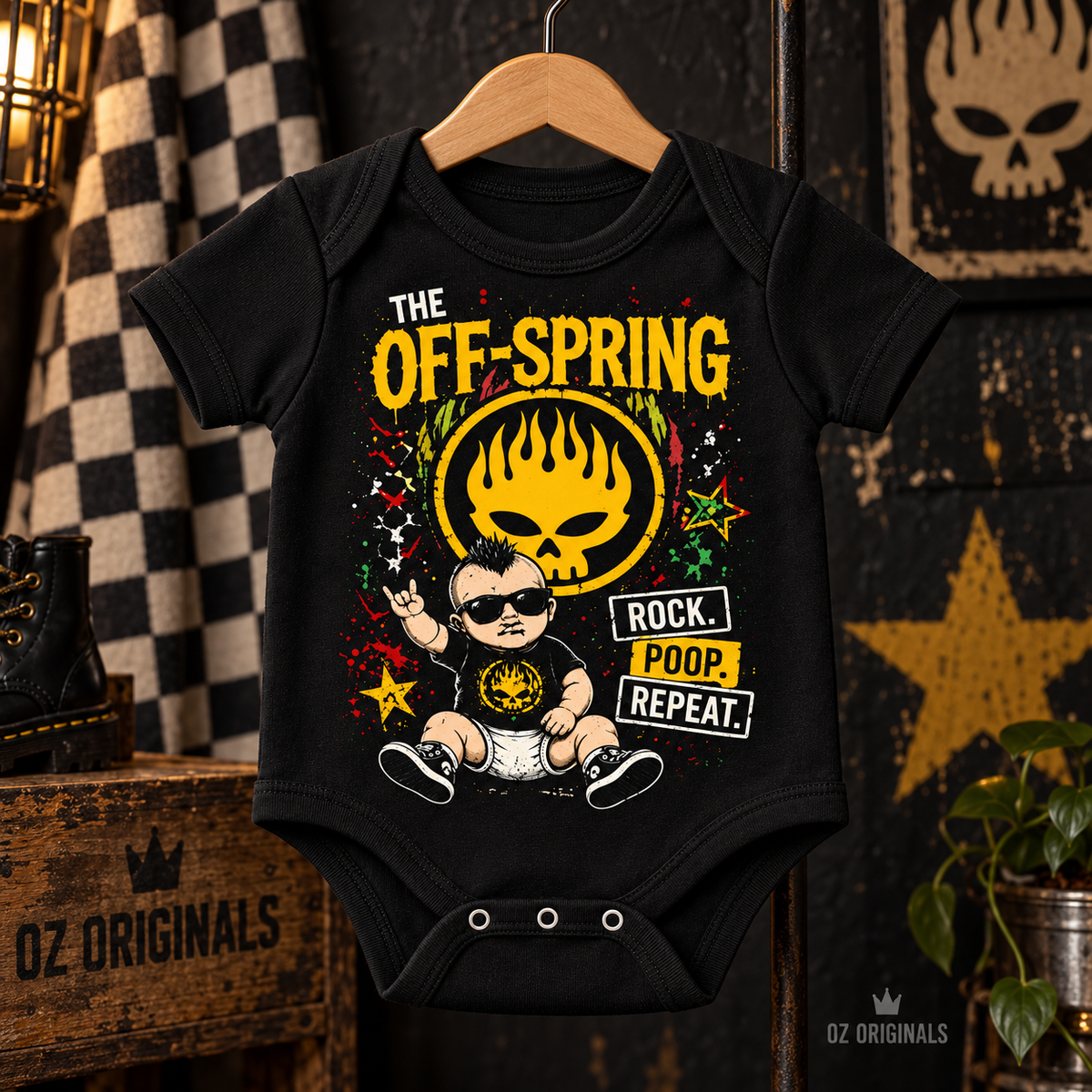 The Off-Spring “Rock. Poop. Repeat.” Baby Vest | Alternative Baby Clothes UK