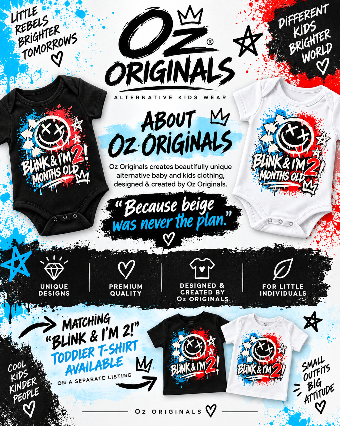 Blink & I’m 2 Months Old Baby Vest – Black or White | Alternative Baby Clothing