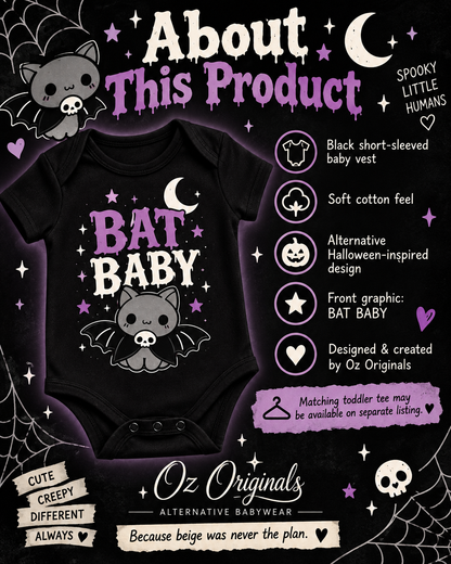 Bat Baby Halloween Baby Vest | Alternative Goth Baby Bodysuit | October Oddities 🦇 💜