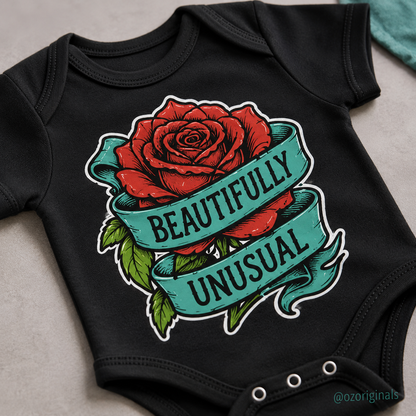 Beautifully Unusual Rose Baby Vest | 2 Print Layout Options | Alternative Tattoo Style Baby Bodysuit 🌹🖤