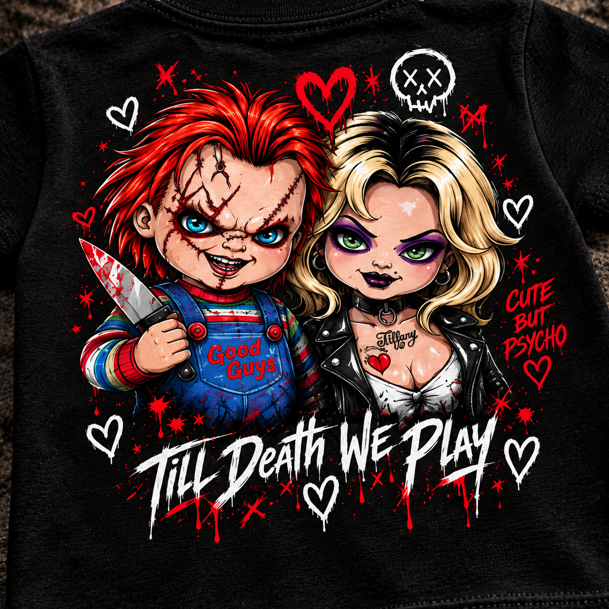 Till Death We Play Chucky & Bride Toddler T-Shirt | Horror Kids Tee | Black or White