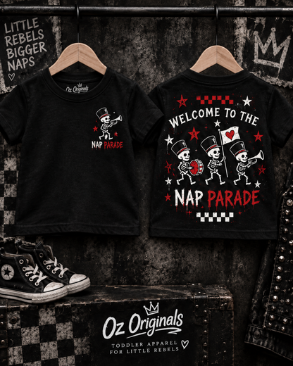 Welcome to the Nap Parade Toddler T-Shirt – Alternative Kids Tee | Black or White