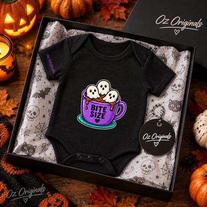 Bite Size Baby Vest | Ghost Hot Chocolate Halloween Baby Bodysuit | October Oddities 👻💜