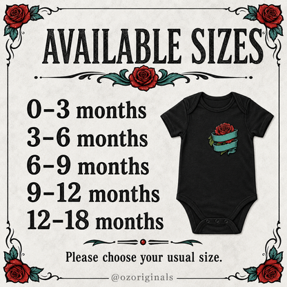 Beautifully Unusual Rose Baby Vest | 2 Print Layout Options | Alternative Tattoo Style Baby Bodysuit 🌹🖤