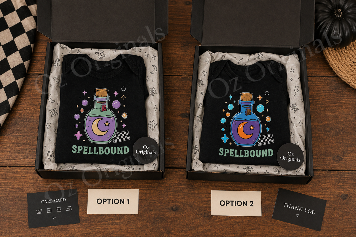 Spellbound Halloween Baby Vest – Gothic Potion Bodysuit, 2 Colour Options, October Oddities 🪄 🧙