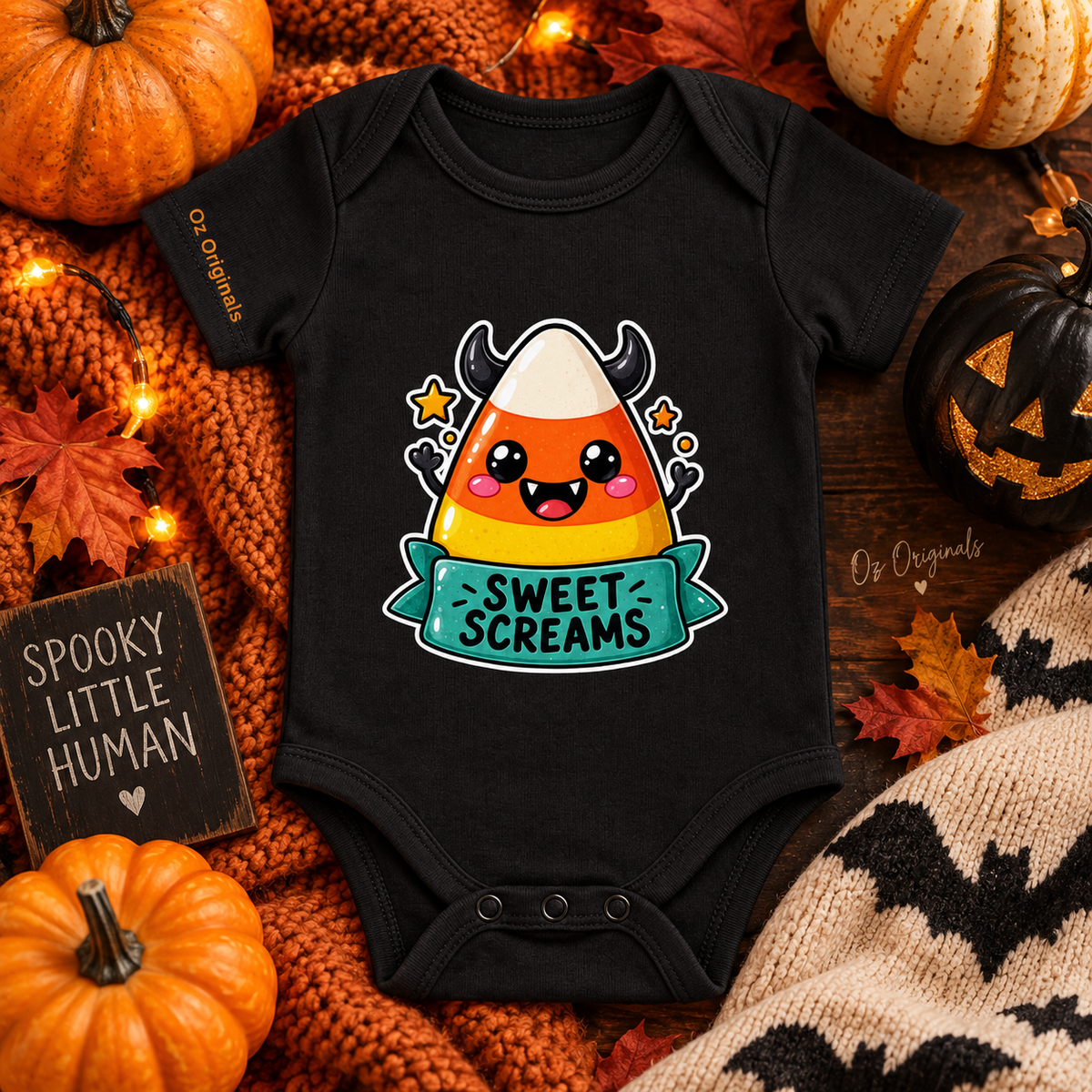 Sweet Screams Halloween Baby Vest – Black Alternative Candy Corn Bodysuit 🍭 🧡