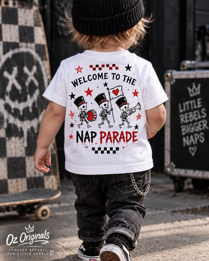 Welcome to the Nap Parade Toddler T-Shirt – Alternative Kids Tee | Black or White