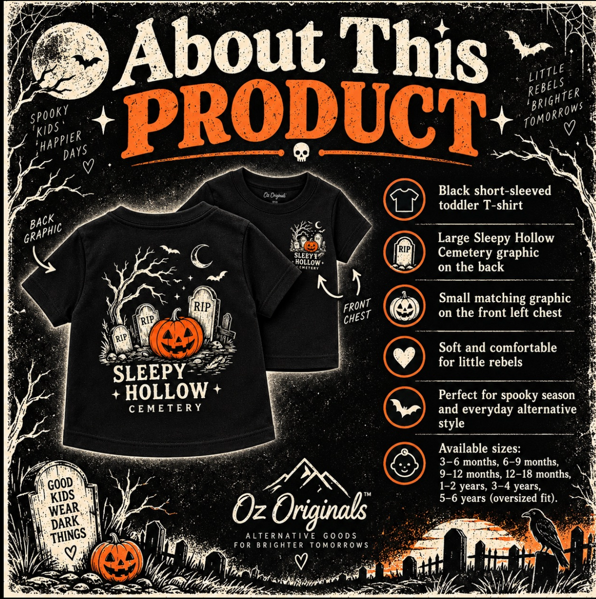 Sleepy Hollow Cemetery Toddler Tee | Alternative Halloween Kids T-Shirt 💀