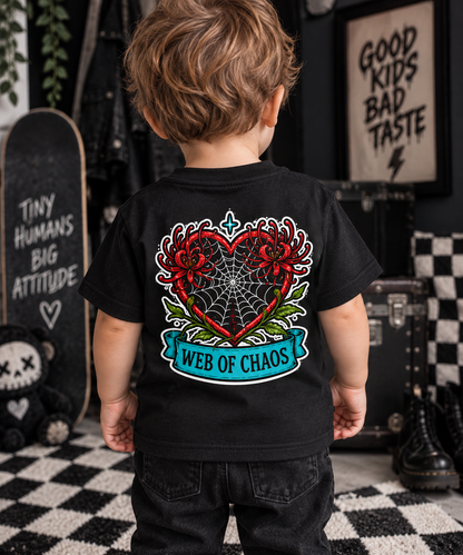 Web of Chaos Toddler T-Shirt | Alternative Gothic Kids Tee | Front & Back Print