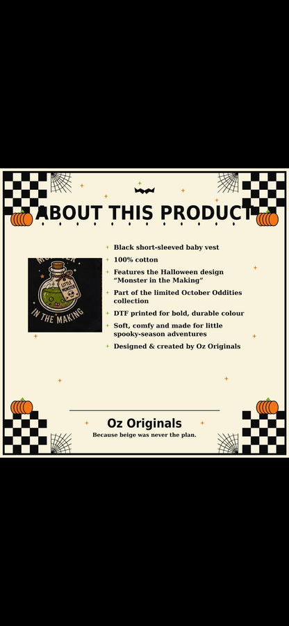 Monster in the Making Baby Grow | Alternative Halloween Baby Vest | October Oddities