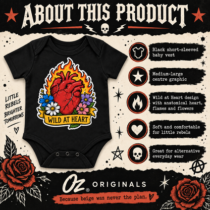 Wild at Heart Baby Vest – Black Alternative Baby Bodysuit with Anatomical Heart Design ❤️