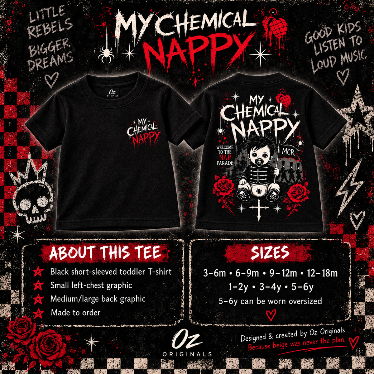 My Chemical Nappy Toddler T-Shirt – Black Emo Band Tee