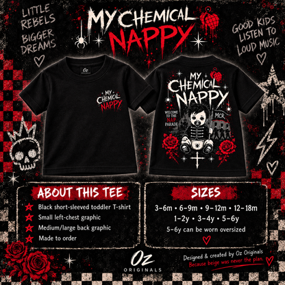 My Chemical Nappy Toddler T-Shirt – Black Emo Band Tee