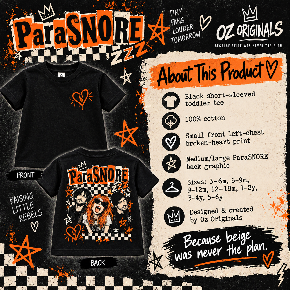 ParaSNORE Toddler Tee | Paramore-Inspired Alternative Kids Band T-Shirt | Black Punk Toddler Tee