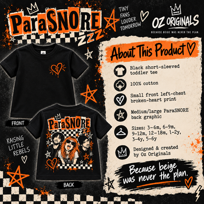 ParaSNORE Toddler Tee | Paramore-Inspired Alternative Kids Band T-Shirt | Black Punk Toddler Tee