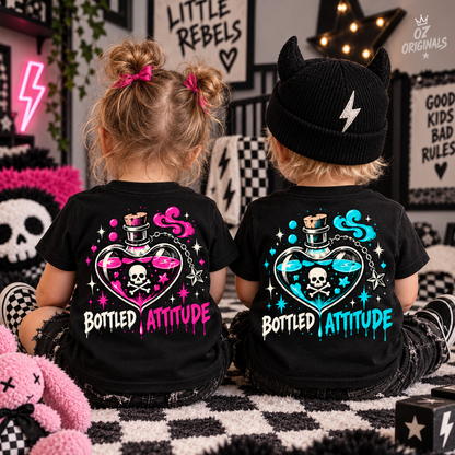 Bottled Attitude Toddler Tee | Hot Pink or Turquoise Blue | Ozzy Flash 🩷🩵