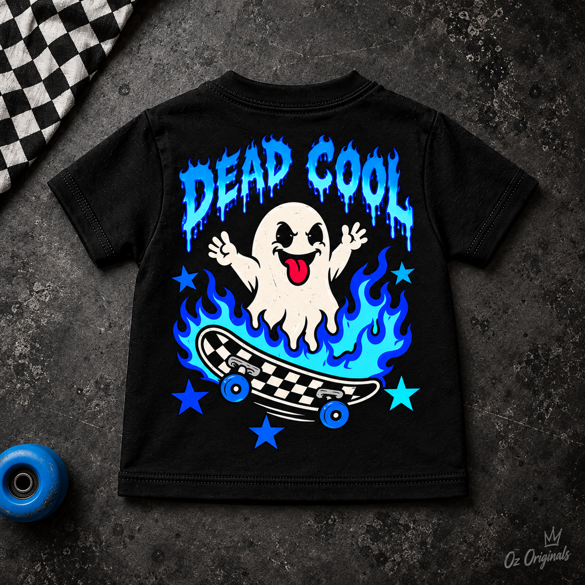 Dead Cool Ghost Skater Toddler T-Shirt | Alternative Black Kids Tee | Ozzy Flash Collection