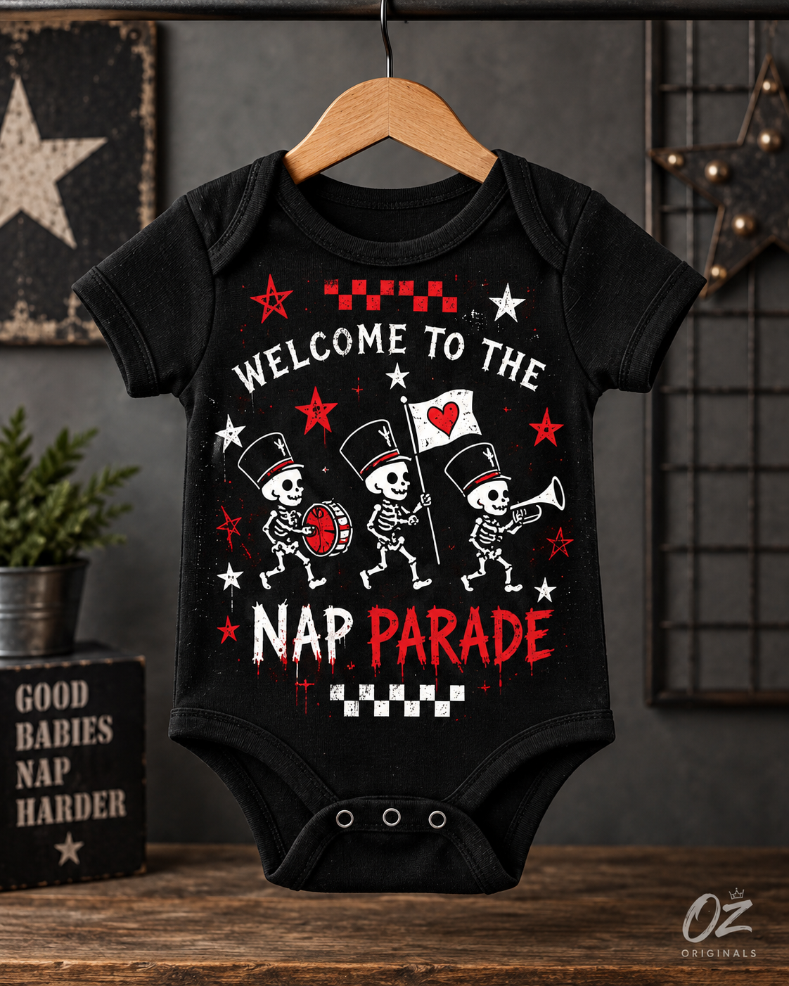Welcome to the Nap Parade Baby Vest – Alternative Emo Baby Clothing | Black or White