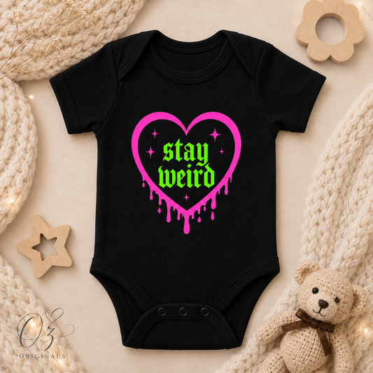 Stay Weird Baby Vest | Halloween Baby Clothes | Alternative Baby Bodysuit | Goth Baby Vest | Spooky Baby Gift | October Oddities 🩷💚