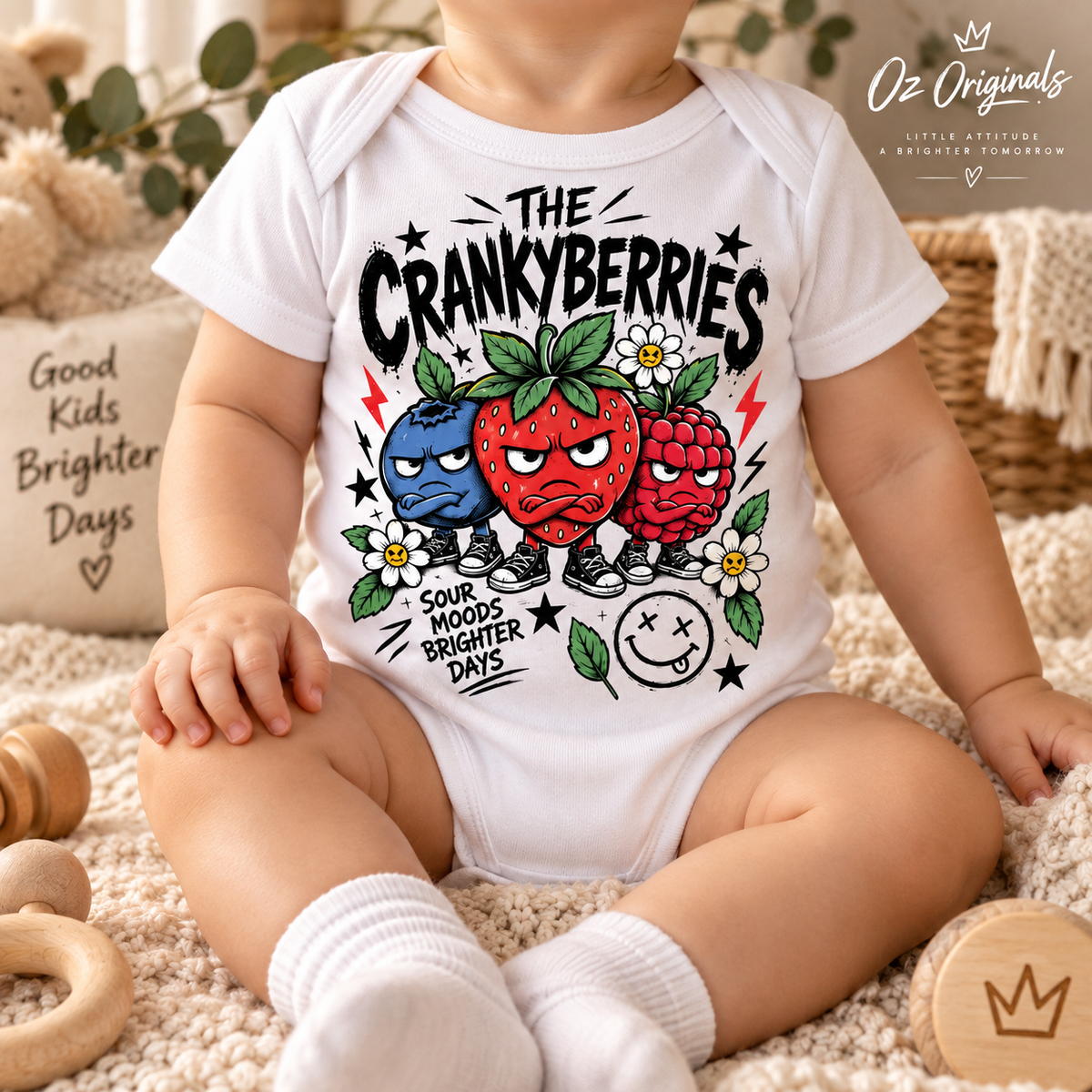The Crankyberries Baby Vest – Black or White | Alternative Baby Clothing
