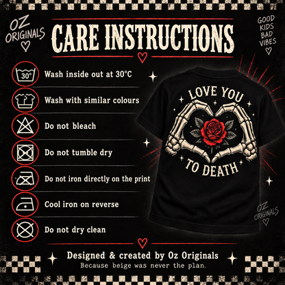 Love You to Death Toddler Tee | Gothic Skeleton Heart & Rose Alternative Kids T-Shirt