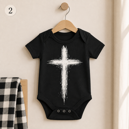 Distressed Cross Baby Vest | Multiple Colour & Pattern Options | Alternative Black Baby Bodysuit | B-Side Collection ❌ 🖤