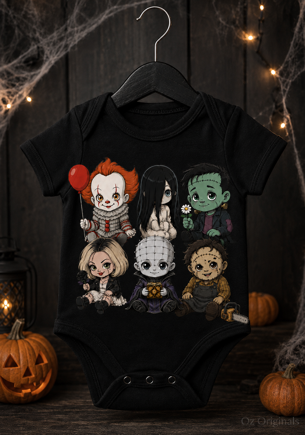 Little Horror Icons Black Baby Vest – Choose Your Character or Group