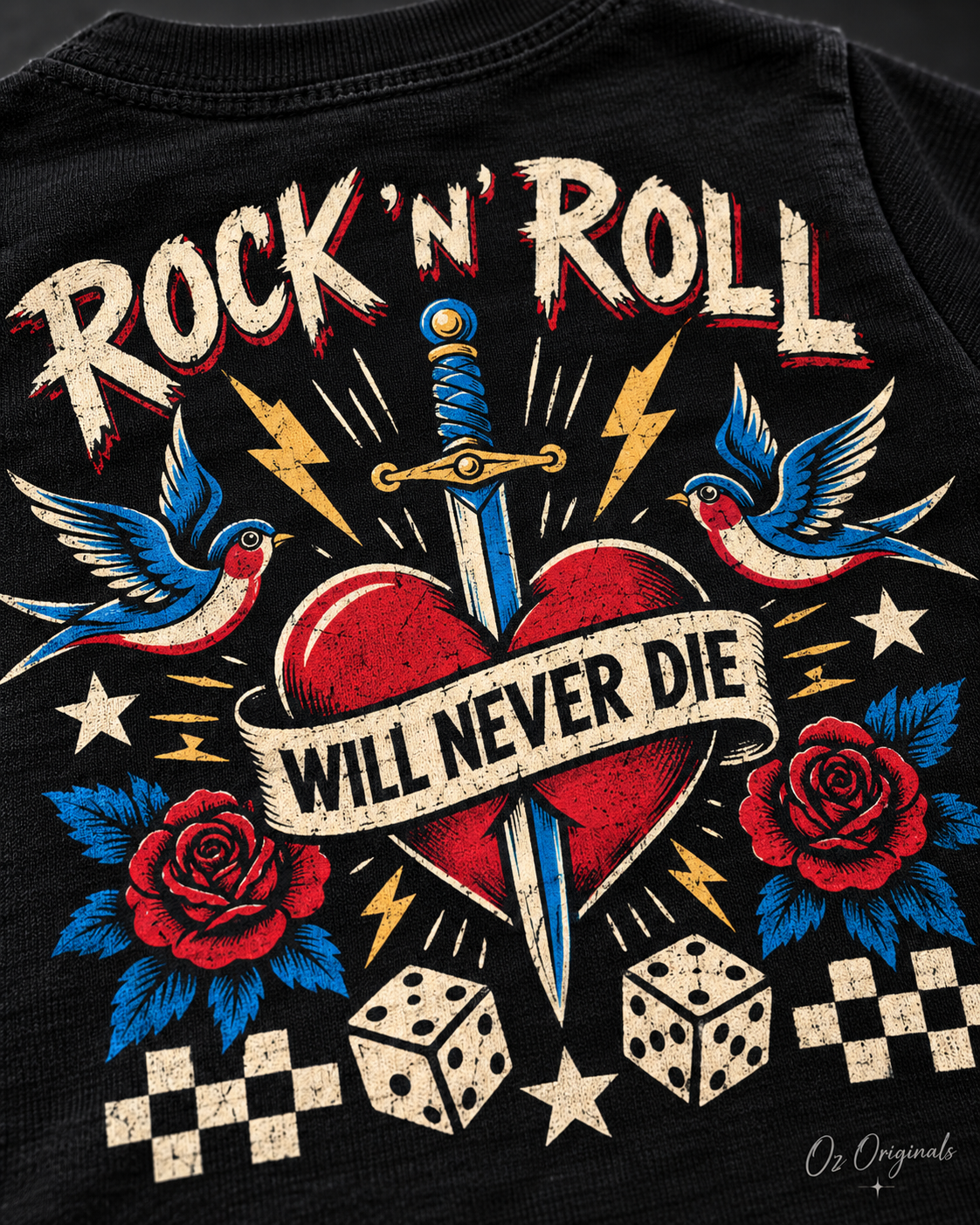 Rock ’N’ Roll Will Never Die Toddler T-Shirt | Black Alternative Kids Tee