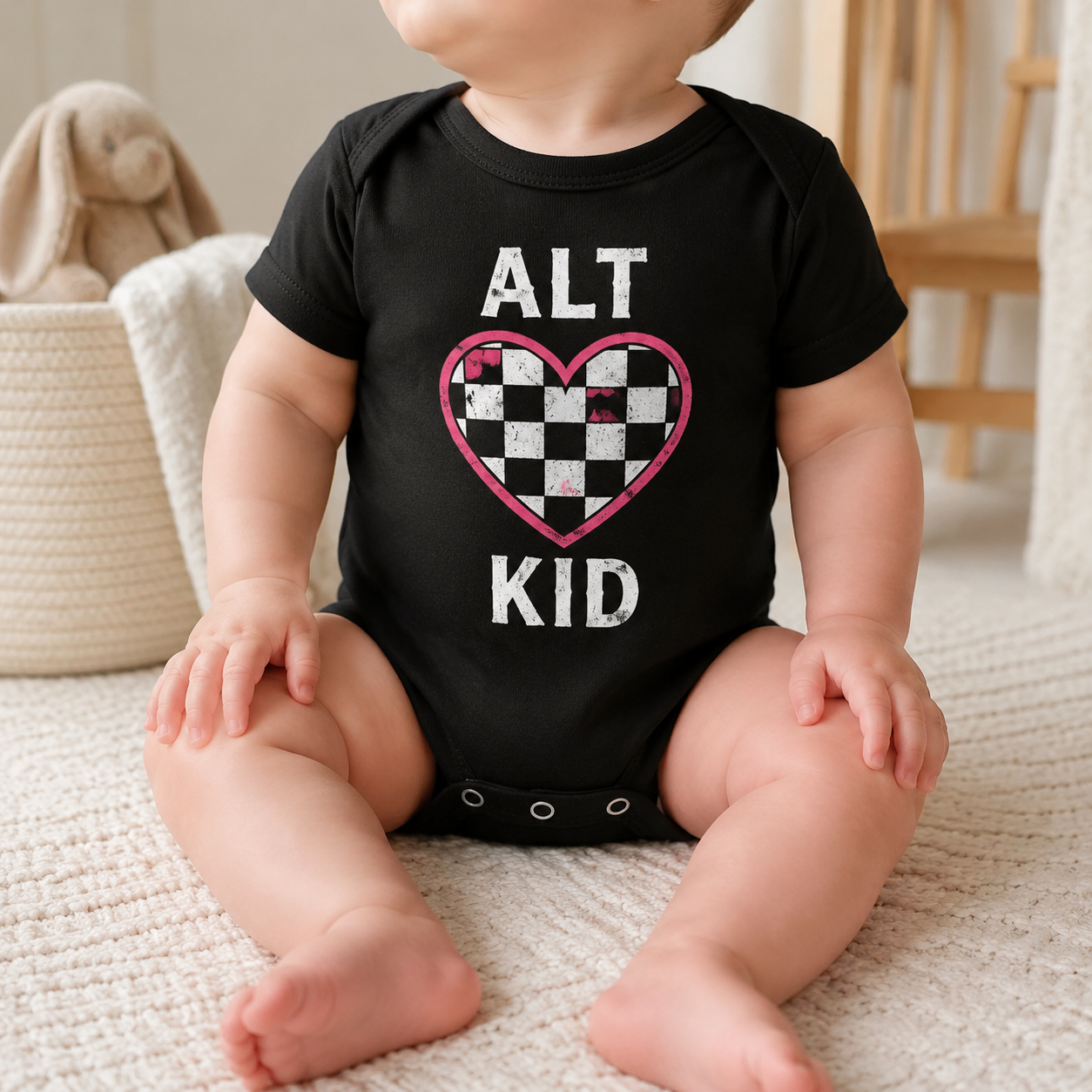 ALT KID Checkerboard Heart Baby Vest | 8 Colour Options | Alternative Punk Baby Bodysuit 🖤🩷💜💙❤️💚💛🧡