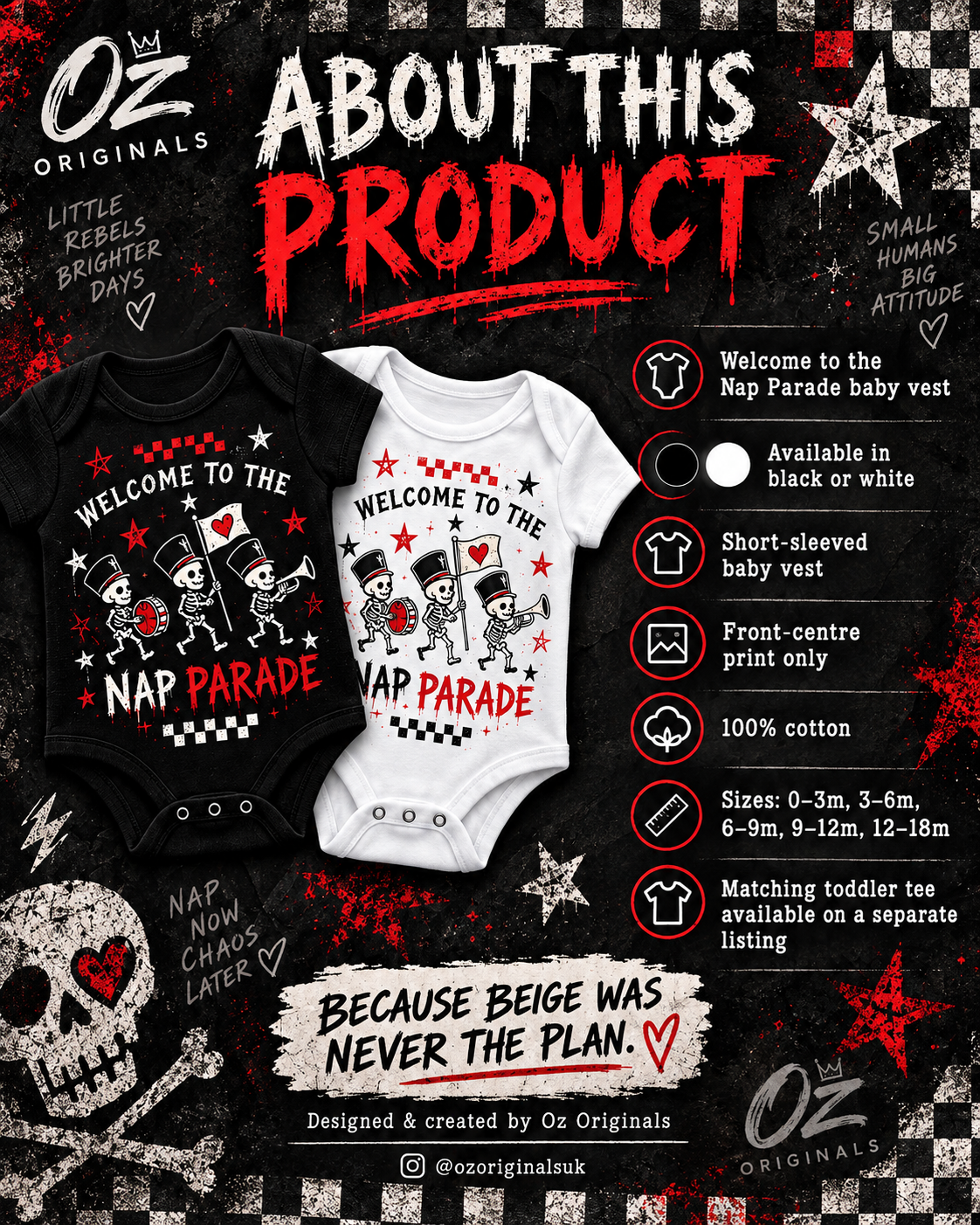 Welcome to the Nap Parade Baby Vest – Alternative Emo Baby Clothing | Black or White