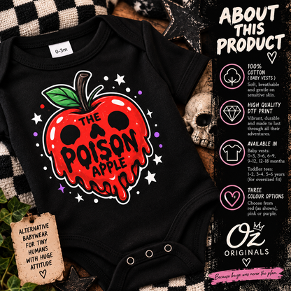The Poison Apple Baby Vest | Alternative Gothic Babywear | Red, Pink or Purple ❤️🩷💜