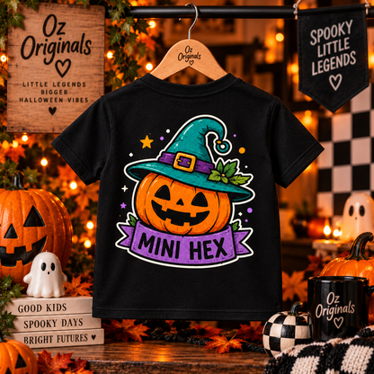 Mini Hex Toddler T-Shirt | Alternative Witchy Pumpkin Kids Tee 🎃💚