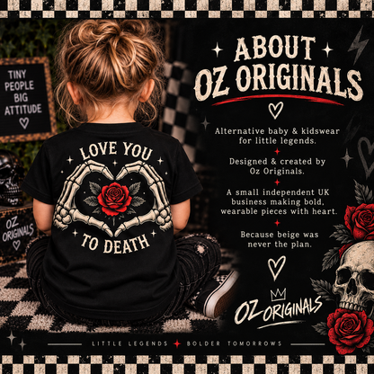Love You to Death Toddler Tee | Gothic Skeleton Heart & Rose Alternative Kids T-Shirt