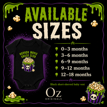 Horror Movie Snack Club Baby Vest | Halloween Baby Clothes | Alternative Baby Bodysuit | Spooky Baby Gift | Goth Baby Vest 🍿 💀