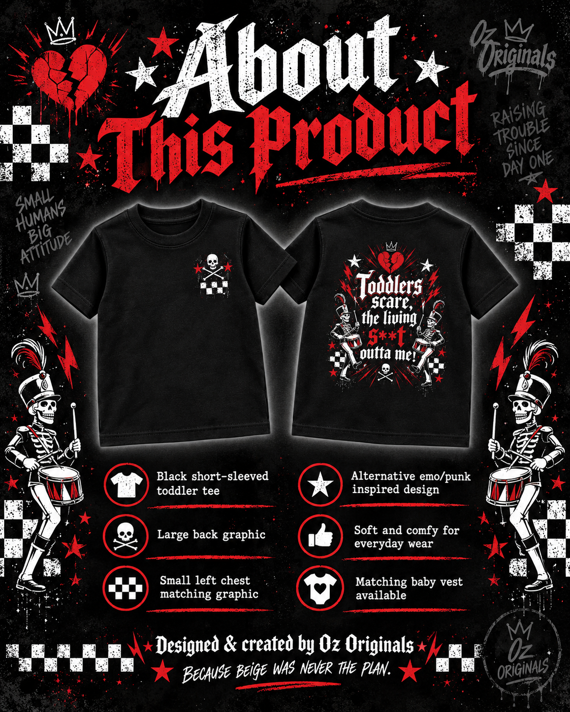 Toddlers Scare The Living St Outta Me Toddler Tee | Alternative Emo Baby, Toddlers and Kids Tee